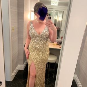 Mac Duggal Gold Sequin Slit Gown